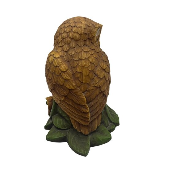 Hand-Painted Resin Owl Figurine On Leaf Base - Picture 4 of 5